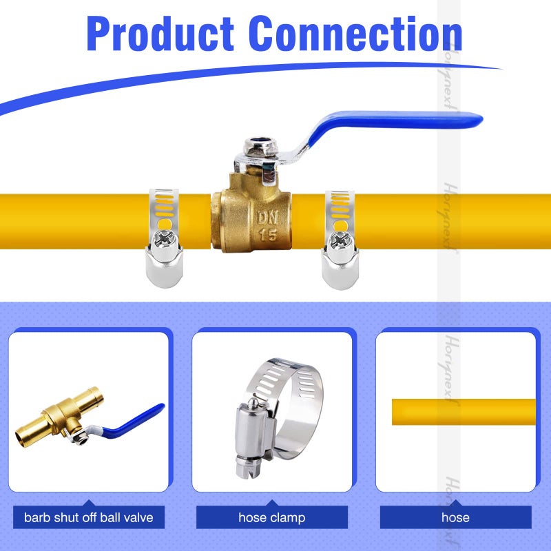 Horiznext Brass 3/4 inch Barb Ball valve, water pipe air pex hose fuel line oil tubing hydro flow natural gas insulation,shut off with Clamps ï¼ˆ 2 pcs) - Image 3